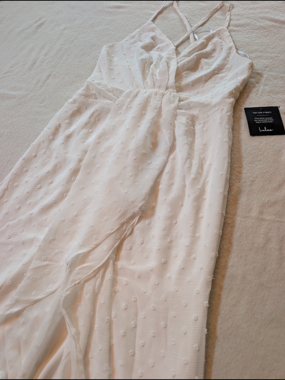Lulus White Textured Spaghetti Strap Dress XS
